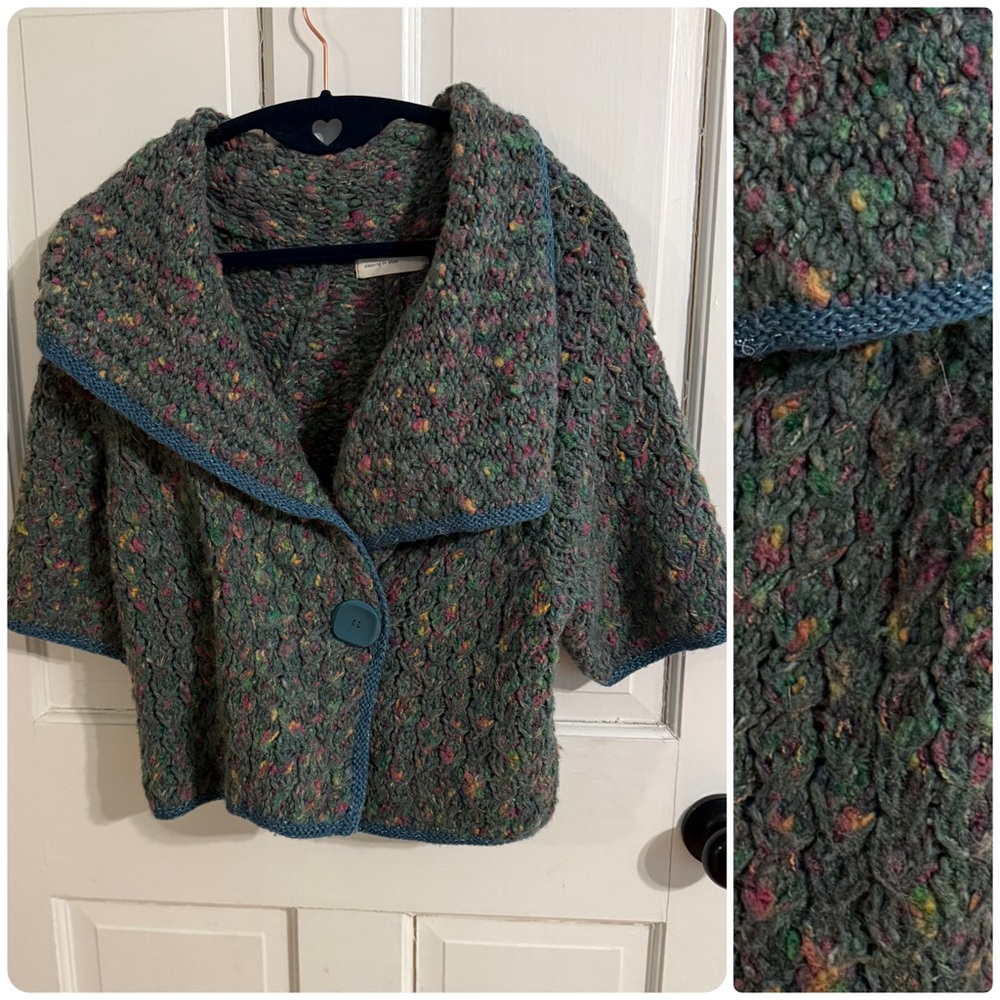 Y2K Anthropologie Sleeping on Snow Cardigan M Short Sleeve Boho Knit